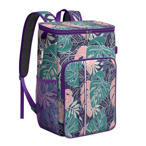 Hawaiian Print Backpack Cooler, Leakproof Insulated Cooler Bag with Tropical Floral Design for Travel and Camping