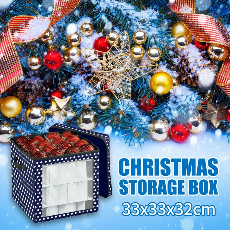 Ayieyill 128-Count Christmas Ornament Storage, Holiday Plastic Ornament  Organizer Box, Blue