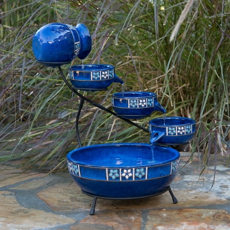 - Belham Living Solar Ceramic Cascade Fountain with Flower Trim by Smart Solar