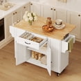 thumbnail image 3 of Noelse Kitchen Island with Storage on Wheels, Rolling Kitchen Cart with Drop Leaf, Drawer, Cabinet & Rubber Wood Top, White, 3 of 8