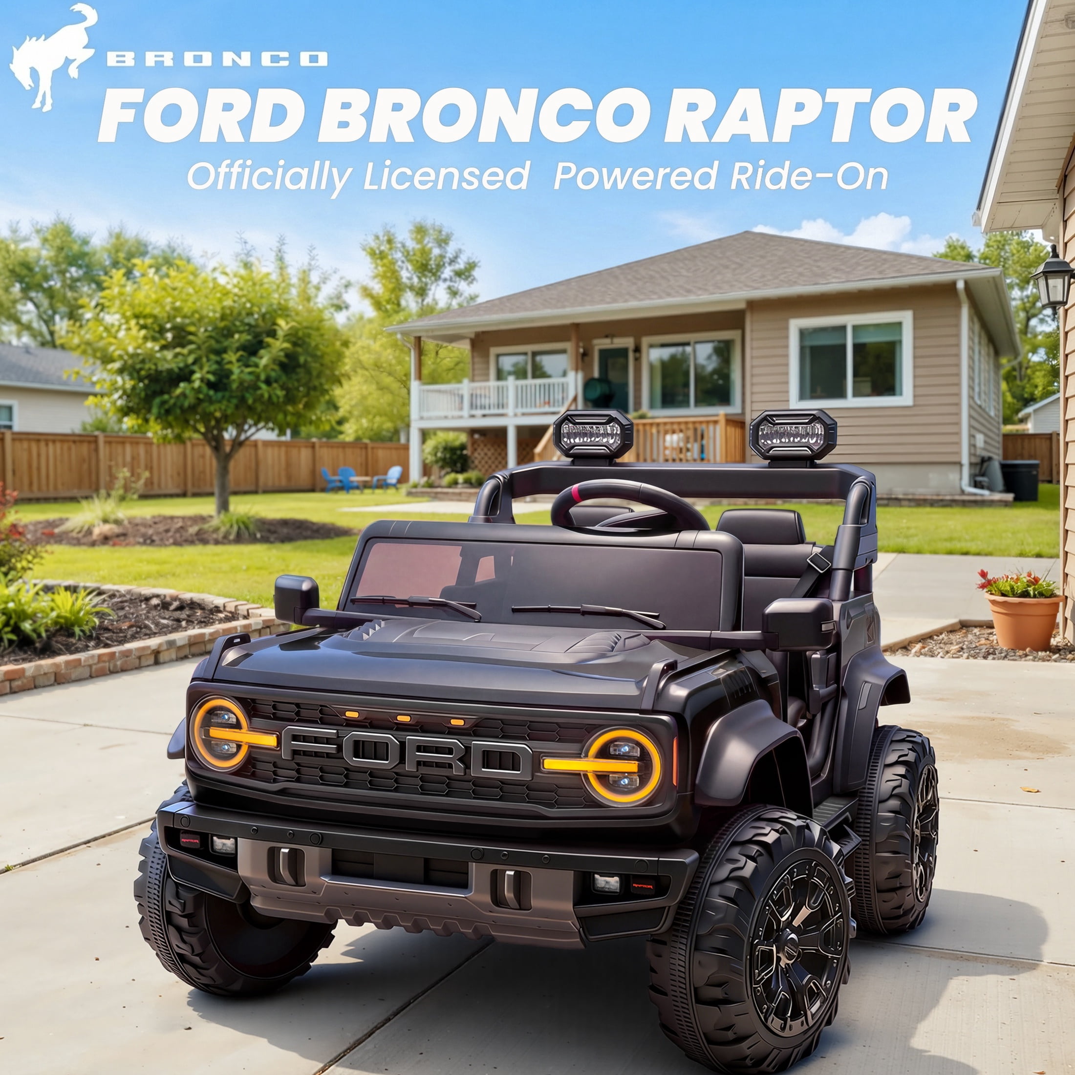 iYofe 24V 2 Seater Ford Bronco Raptor Powered Ride on Car with Remote Control, 4 Wheels Suspension, Ages 3-8, Black