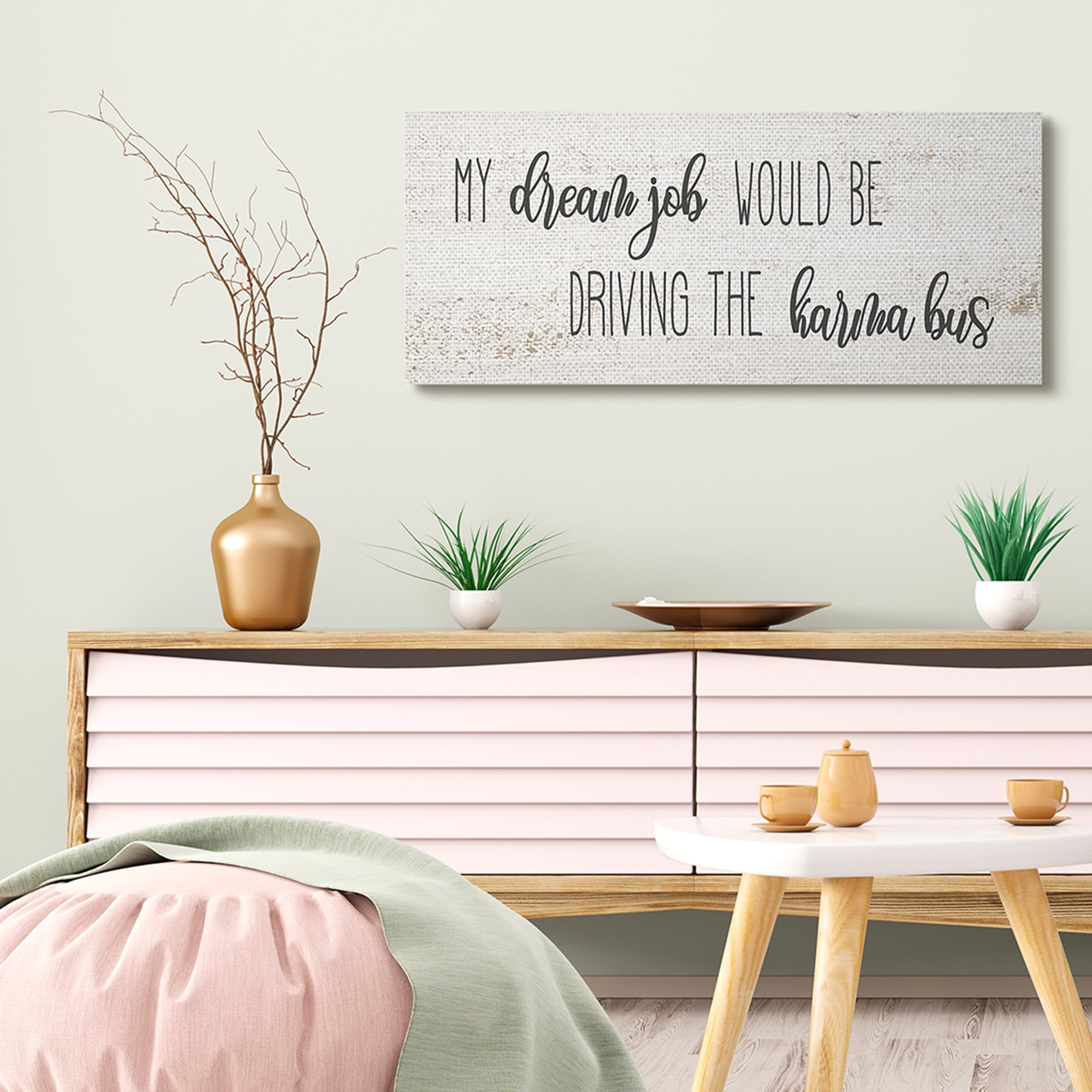 Stupell Industries Dream Job Driving Karma Bus Whimsical Cursive Script Inspirational Painting Gallery Wrapped Canvas Art Print Wall Art, 17 x 40
