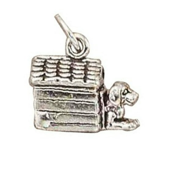 Sterling Silver 18" 1mm Box Chain 3D Dog In Doghouse Pendant Necklace