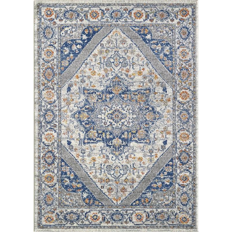 Elegant Cream/Navy 6' x 9' Synthetic Oriental Area Rug