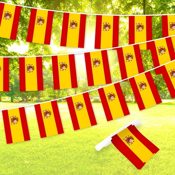 G128 Spain Spanish Bunting Banner | Flag 8.2 x 5.5 Inch, Full String 33 Feet | Printed 150D Polyester, Decorations For Bar, School, Festival Events Celebration