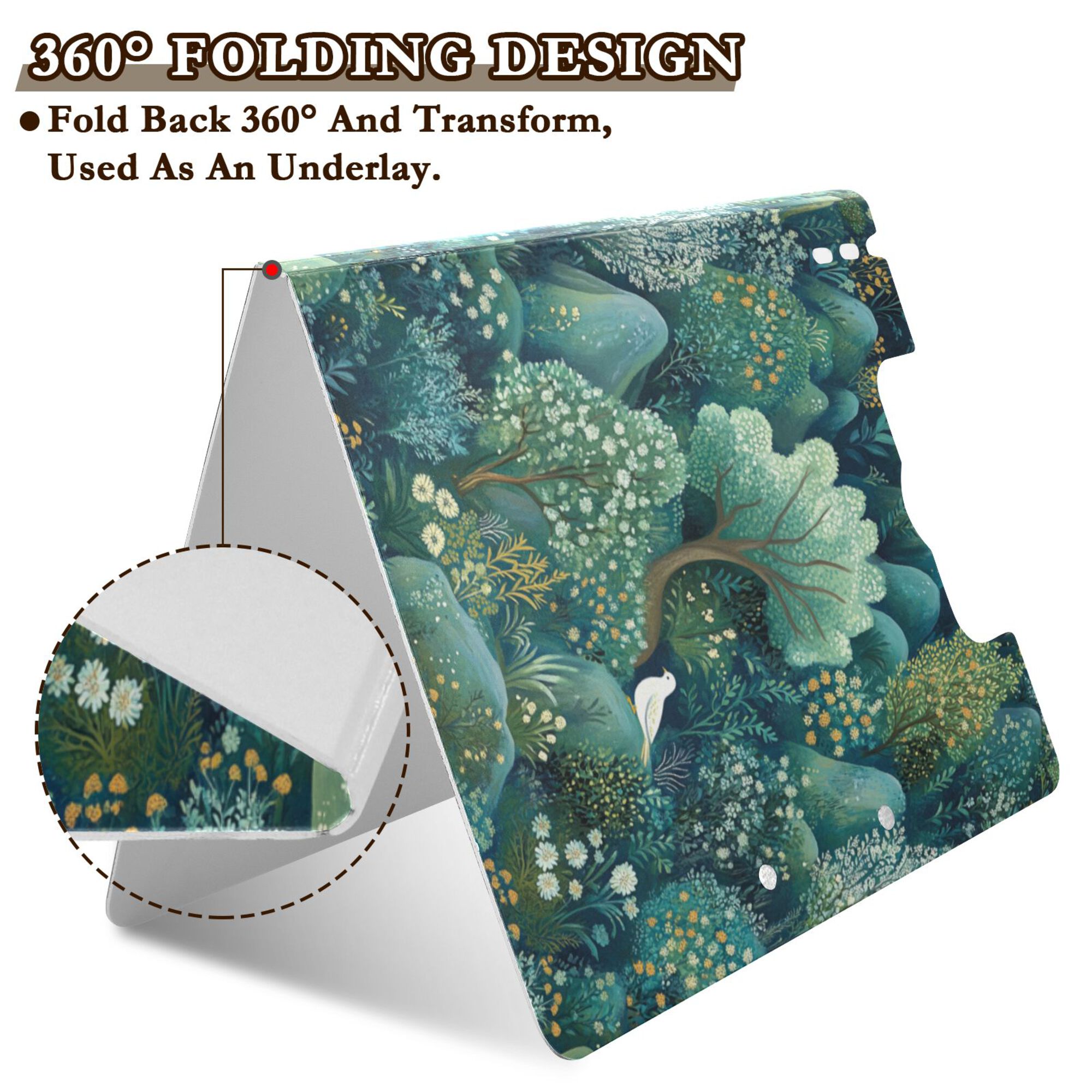 FORMRS A4 Clipboard Folder with Pen Holder Horizontal Foldable School Office Binder, Green Forest Pattern