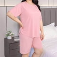 thumbnail image 5 of Aezemi Women Plus Size Sleep Set 2 Piece Fashion Short Sleeve Tops Shorts Summer Spring Home Comfy Casual Pajama Sets for Women 4XL, 5 of 8