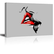 Abstract Sketch Red Lips Canvas Wall Decor Art Lover Kiss Painting Black White and Gray Picture Romantic Home Decoration for Bedroom (24x36 inches,Ready to Hang)
