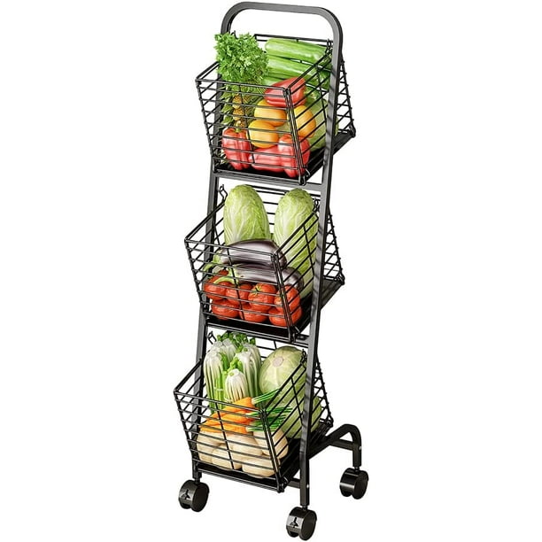 3 Tier Fruit Vegetable Basket, Tiered Market Basket Storage Stand for