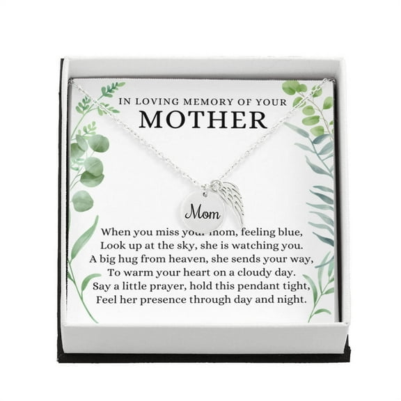 In Loving Memory of Your Mother, Hug From Heaven, Mom Memorial Angel Wing Necklace Gift