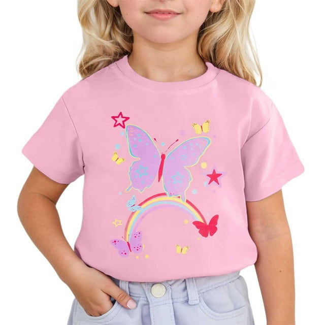 MEZZALL T-Shirt à Manches Courtes et Col Rond Imprimé Dessin Animé Mignon pour Enfants, Rose, 12-13 Ans