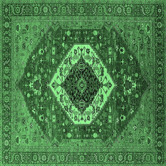 Ahgly Company Indoor Square Persian Emerald Green Traditional Area Rugs, 3' Square