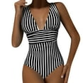 thumbnail image 2 of TEVEQ Women Stripe Swimwear Front Over Swimsuits Hollow Bathing One Piece Swimsuit Women Tummy Control Slimming Cheeky Modest 2025 Trendy Swim Suits for Women 2025 Bathing Suit for Women One Piece, 2 of 6
