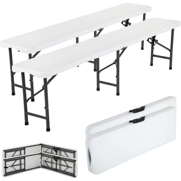 CL.HPAHKL 6 Ft Folding Plastic and Steel Bench Portable and Foldable White, 2 Pack