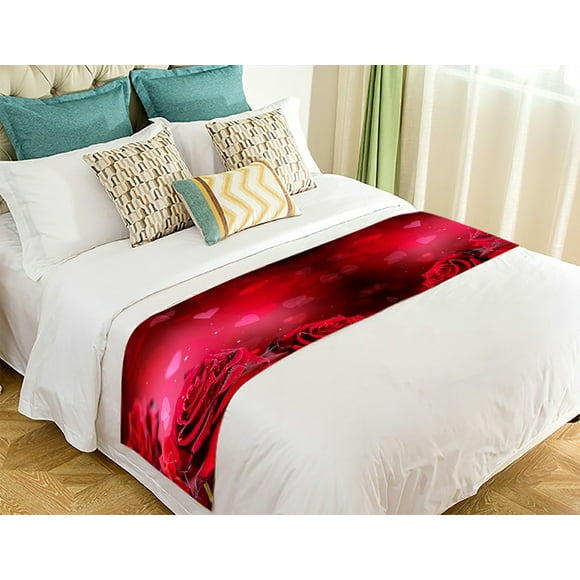 EREHome Roses Hearts bouquetValentine's Day Bed Runner Bed Scarf Bed Decor 20x95 inch
