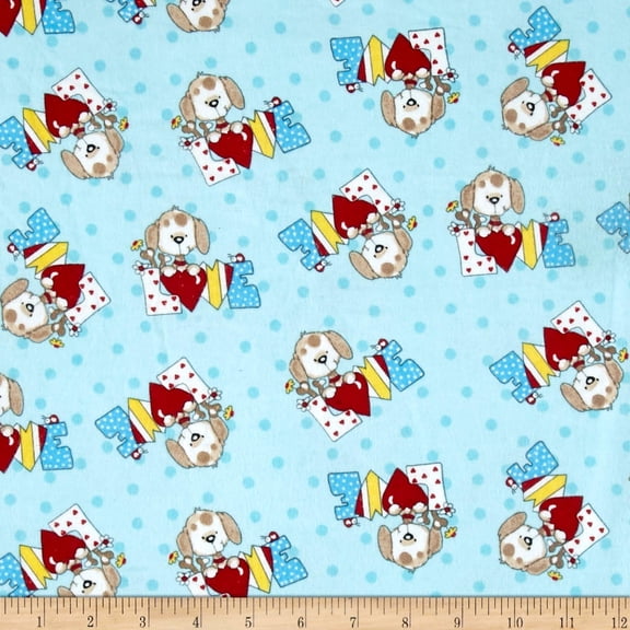 Flannel Love Dog Blue, Fabric by the Yard