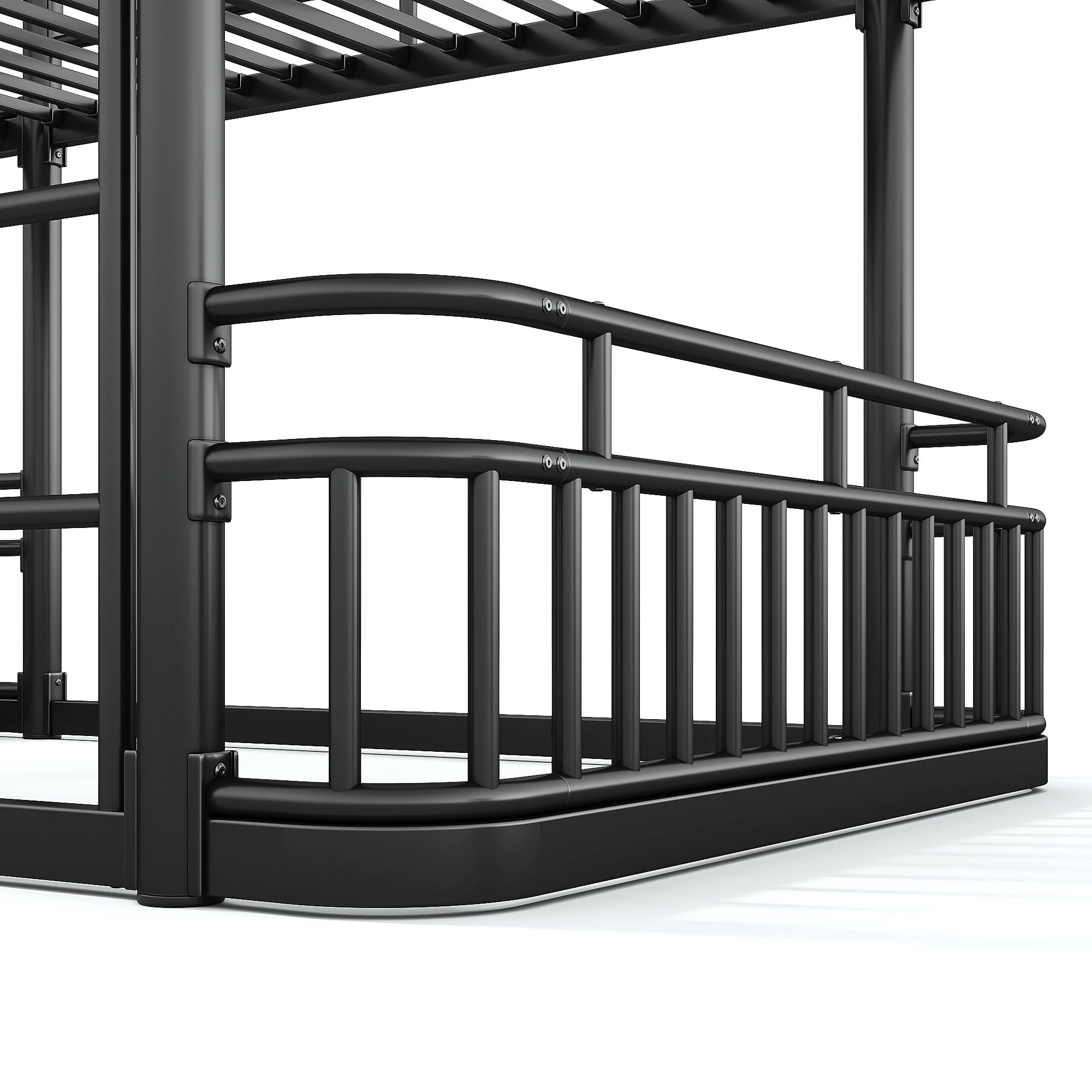 Full Over Full Bunk Bed 76.8 Inch, Metal Bed Frame with Ladder and Guardrails for Kids Teens Adults, Sturdy Round Pipe Construction, No Box Spring Needed, Black