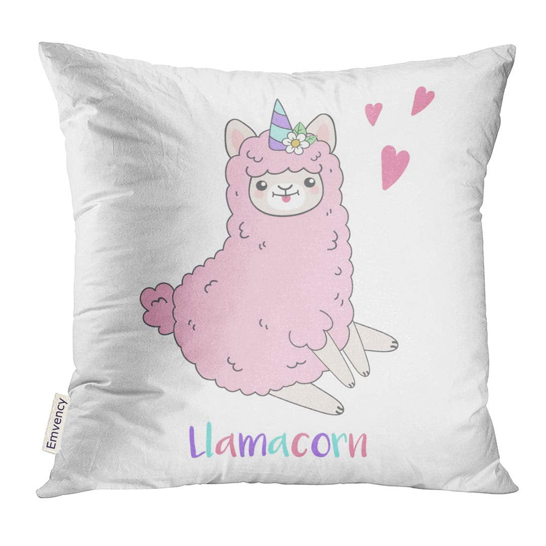 BSDHOME Happy Cute Pink Fluffy Unicorn Llama Alpaca Cartoon Character Funny Smiling Animal Lama Pillow Case 16x16 Inches Pillowcase Walmart