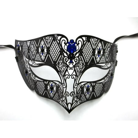 Black Blue Male Diamond design Laser Cut Venetian Masquerade Metal Mask Men