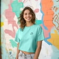 thumbnail image 3 of Dalix Smile Face Boxy Short Sleeve Tee Relaxed Summer Cotton Garment Dyed Womens in Mint S Small, 3 of 5