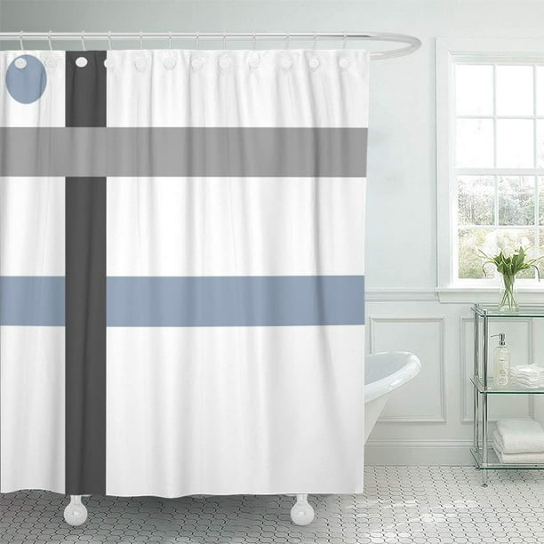 Cynlon Geometric Black Gray Blue White, Gray And White Geometric Shower Curtain