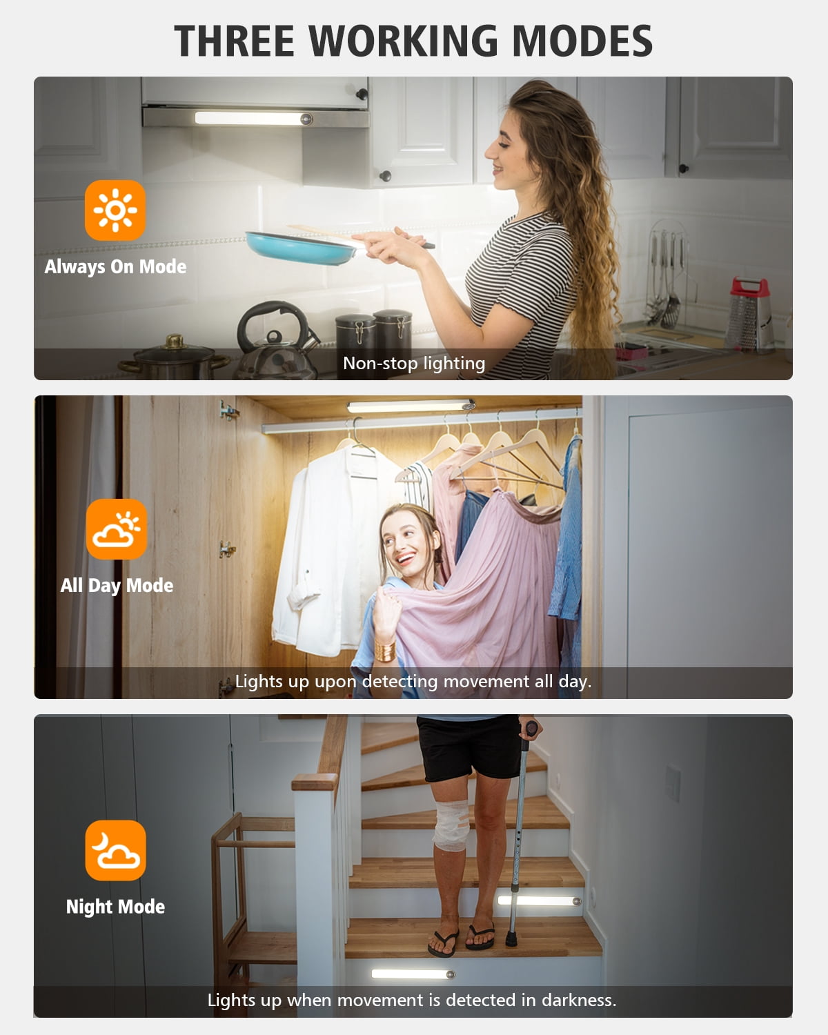 Motion Sensor Under Cabinet Lighting, 3-Color Dimmable, 84 LED 15 Inch Wireless Closet Lighting, Rechargeable 3200mAh Battery, Digital Display, Perfect for Kitchen & Indoor Use (2-Pack)