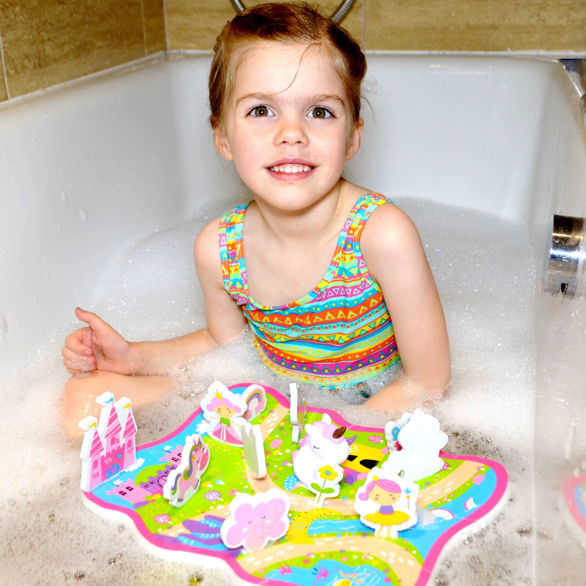 Buddy & Barney: Bath Time Unicorn World Activity Set - 27pc - Floating Jigsaw Activity Scene w/ Characters, Light-Up Unicorn, Water Squirter, Kids 3+