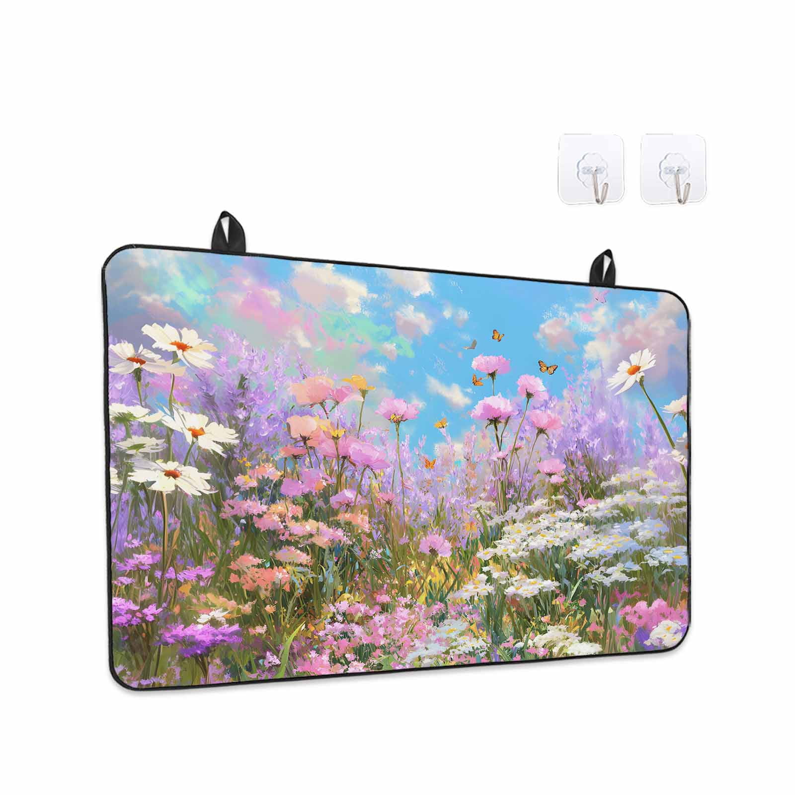 Wildflowers Stove Top Cover for Electric Stove, Heat-proof & Non Slip Glass Top Stove Cover Protector, Spring Country Oil Painting Floral Plant Kitchen Flat Cooktop Rubber Mat 28.5x20.5 Inches