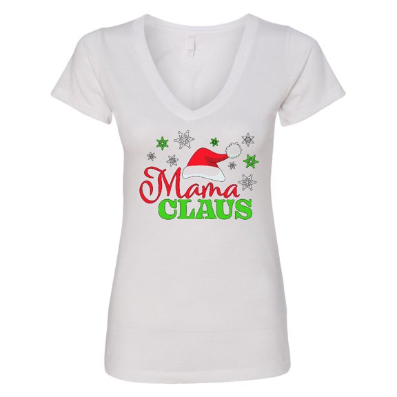 Inktastic Mama Claus with Christmas Santa Hat and Snowflakes Women's V-Neck T-Shirt