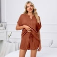 thumbnail image 3 of Defitshape Women's Casual Short Sleeve Pajama Set Shorts Pj 2 piece Sleepwear Elastic Waist Drawstring Sleep Nightwear Red Small, 3 of 4