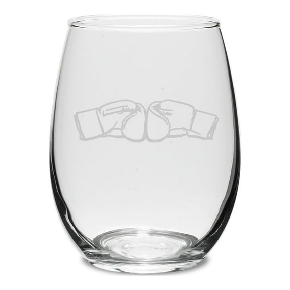 Boxing Gloves Swing 15 oz. Deep Etched Stemless Wine Glass