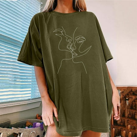 

Leesechin Couple Shirts Clearance Women s Fashion Summer Valentine s Day Crew Neck Drop Sleeves Leisure Short Sleeve Printing Tops