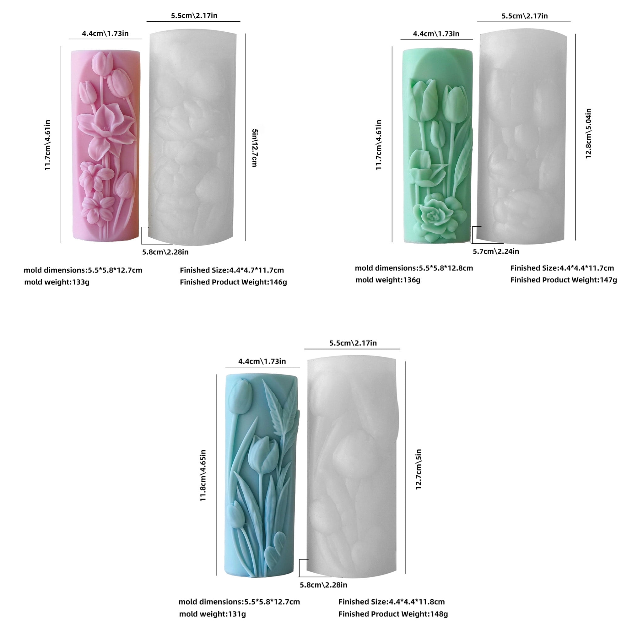 3PCS Elegant Lily Embossed Candle Molds for Candle Making, 3D Flower Silicone Molds for Aromatherapy Candle Soap Wax Resin Clay, Blooming Lily Chocolate Cake Molds, DIY Floral Art Craft Wedding Decor