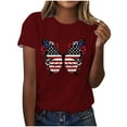 thumbnail image 3 of DDAPJ pyju Patriotic Shirts for Women Round Neck Short Sleeve T-Shirt 4th of July Shirts Novelty Graphic Tees USA Flag Star Stripe Tops Prime Sales Wine S, 3 of 5