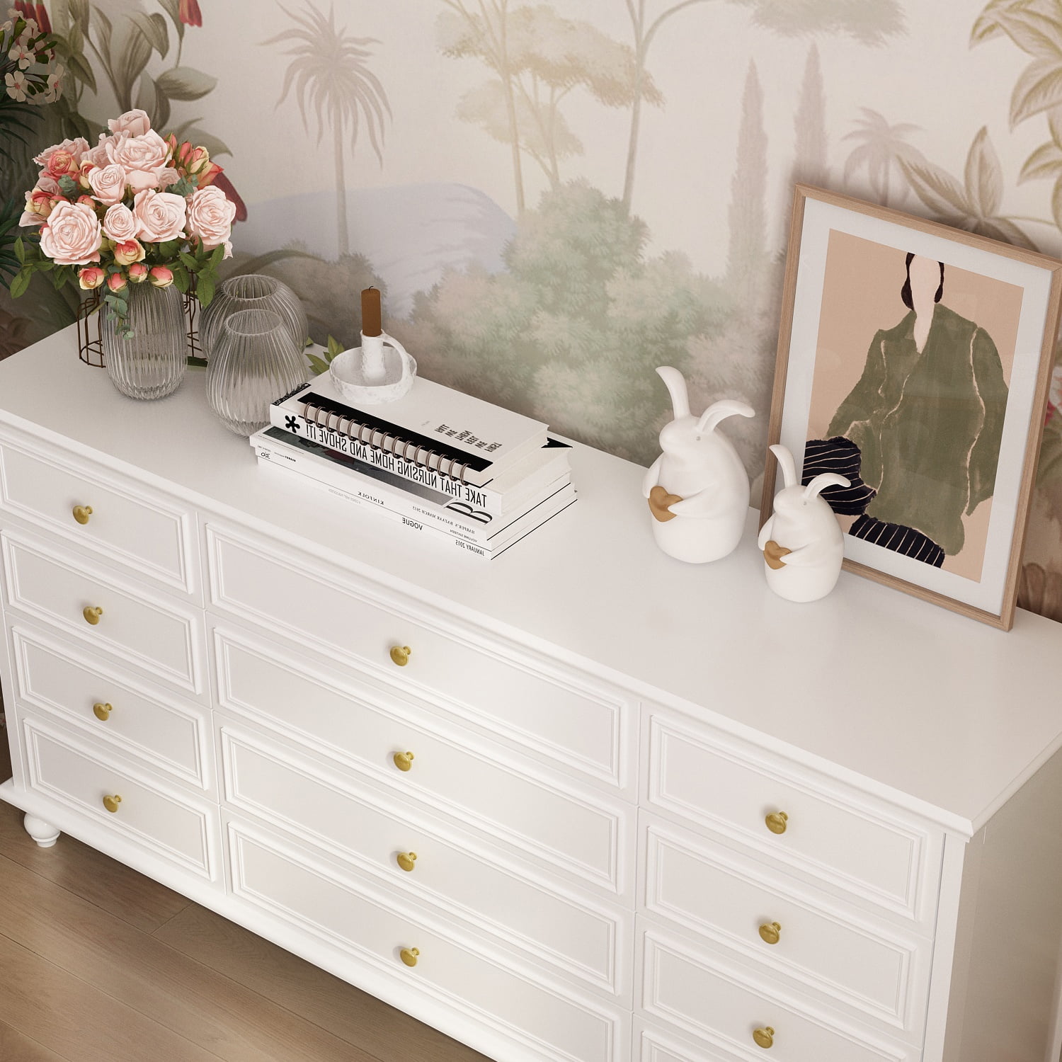 MONSLIPA 12 Drawer Dresser, Wooden Chest of Drawer for Living Room Bedroom , White