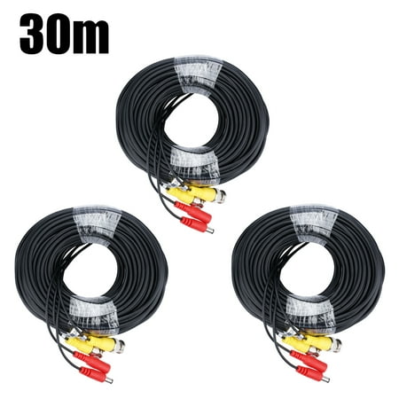 - FLOUREON 100ft BNC Vedio Power Cable Pre-Made Al-in-One Camera Video BNC Cable Wire Cord for Surveillance CCTV Security System (3 Pack,Black)