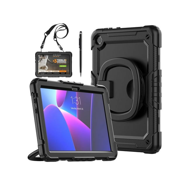 Case for Lenovo Tab M10 3rd Gen 10.1 inch 2022 Model TB-328F with Screen Protector Shockproof Protective Cover with Pen Holder Stand and Shoulder Strap Stylus Pen