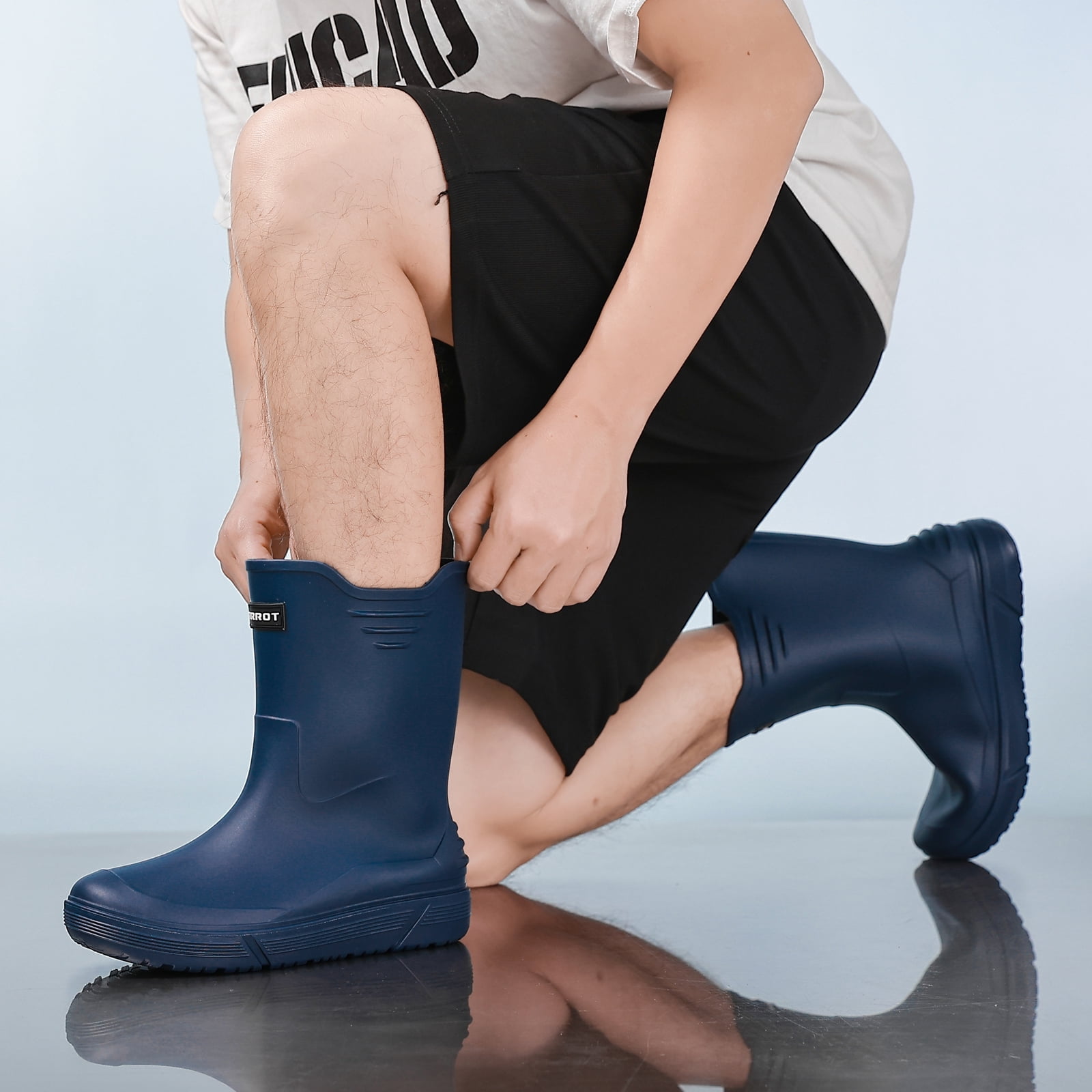 HSBDNZQ Rain Boots for Men Waterproof Fashionable Rubber Boots Non-slip Outdoor Garden Boots Mid Calf Muck Work Shoes Comfort Lightweight Rainboots for Fishing Climbing