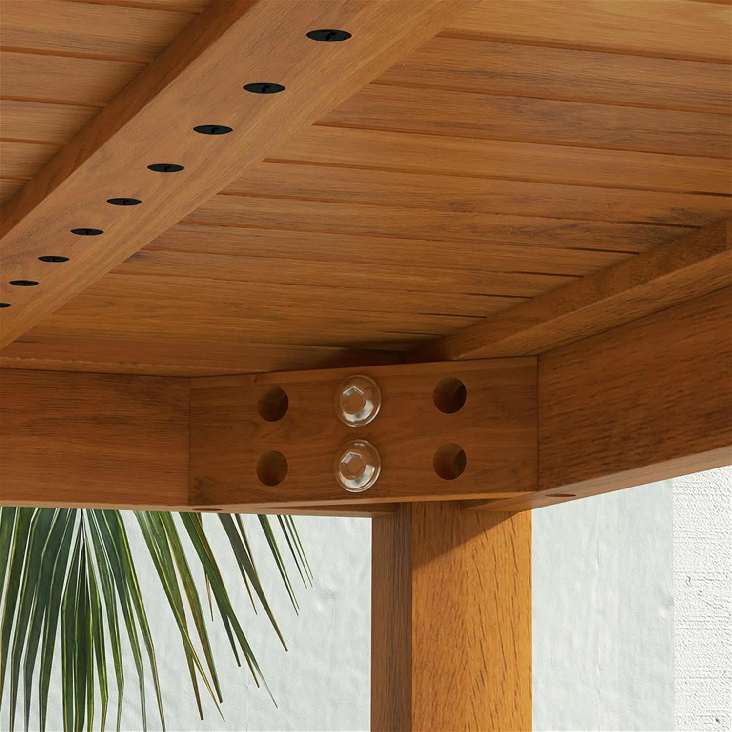 Demi Bonn 6 People Outdoor Dining Tables with Umbrella Hole, Acacia Wood Rectangle Patio Table, Garden Dining Table for Backyard, Lawn, Porch, Brown