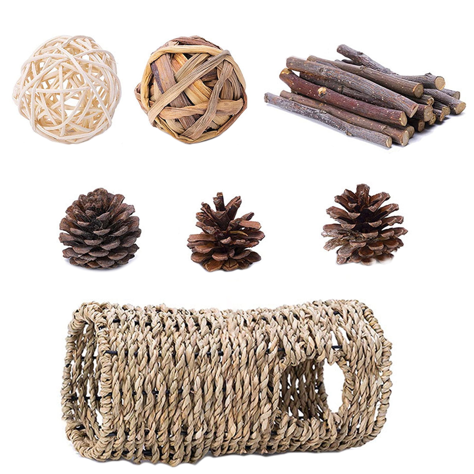 DOPI 7Pcs/Set Molar Toy Safe Eye-catching Wood Hamster Rattan Ball Toy Set for Small Animals