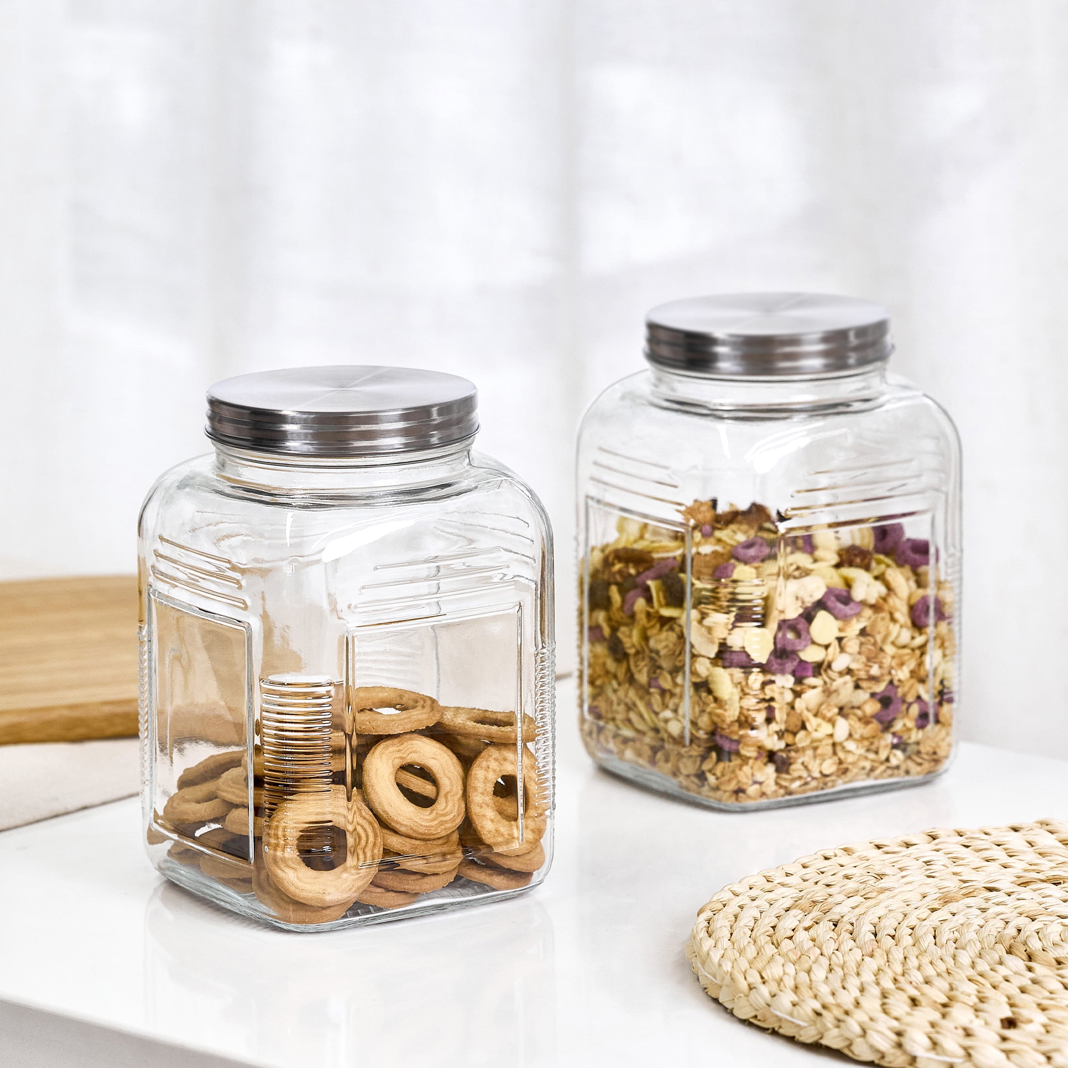 Mainstays Glass Cracker Jar with Lid, 2 Quart