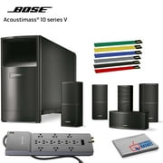 Bose Acoustimass 10 Series V Home Theater Speaker System (Black) Bundle with Cable Ties, Surge Protector and Microfiber Cloth