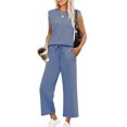 thumbnail image 6 of LIaqionyy Two Piece Sets for Women Oversized Lounge Set Crew Neck Short Sleeve Tops Wide Leg Pants Outfits, 6 of 7
