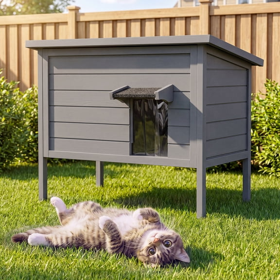 LAUSAINT HOME Insulated Outdoor Cat House, Weatherproof Cat Shelter with Removable divider & Openable Roof for Cats, Dog, Small to Medium Pets