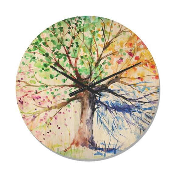 Designart 'Four Seasons Four Color Tree ' Modern Wood Wall Clock