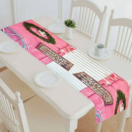 

ECZJNT Valentine wreath sign board wooden vintage pink door table runner table cloth tea table cloth 14x72 Inch
