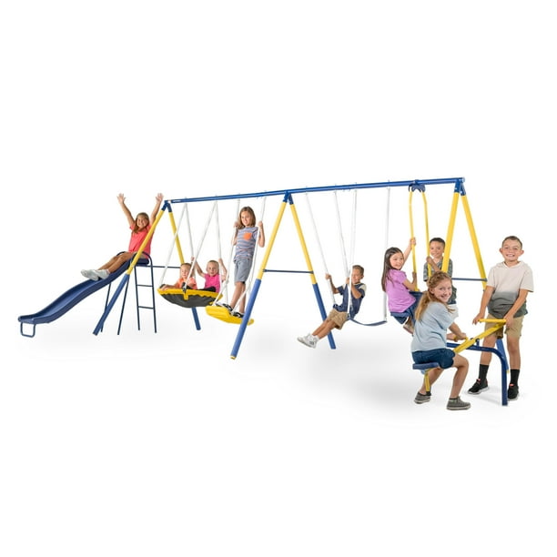 Sportspower Super 10 Metal Swing Set with Saucer Swing, Standing Swing, TeeterTotter and Heavy