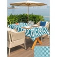 thumbnail image 5 of Outdoor Tablecloth with Umbrella Hole for Patio/Picnic/Party/Camping, Teal Blue Geometric Waterproof Table Cloth Rectangle Table Cover Washable, Modern Abstract Art Rhombus (52"x 70"), 5 of 8