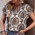 thumbnail image 3 of Dolkfu Boho Summer Tops for Women 2026 Pull-on Short Sleeve Brown Keyhole Neck Blouses & Tops Geometric Paisley Retro Pullover Brown,M, 3 of 4