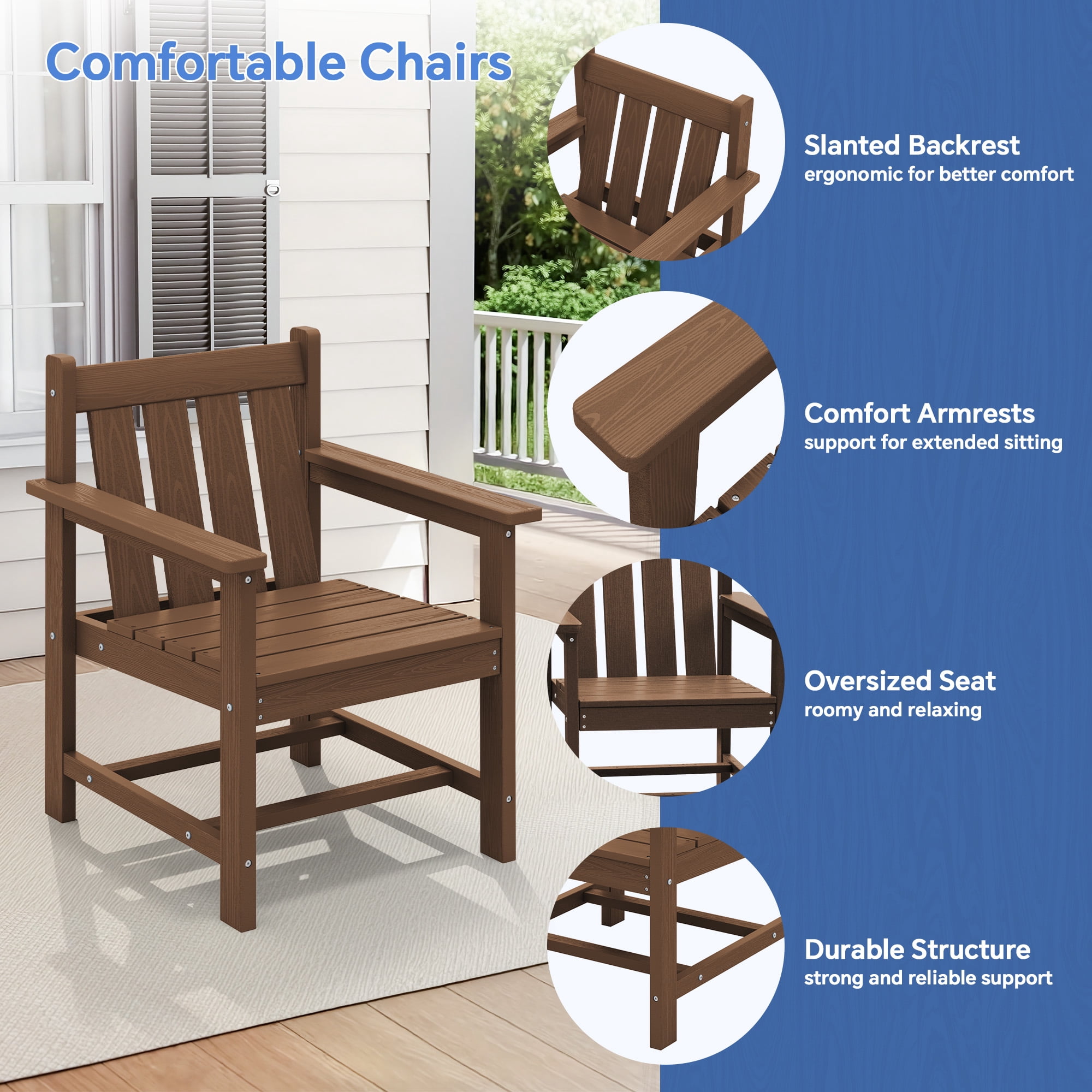 SERWALL 3 Piece Patio Furniture Set,HDPE Outdoor Bistro Set with Coffee Table and Chair for the Patio,Brown